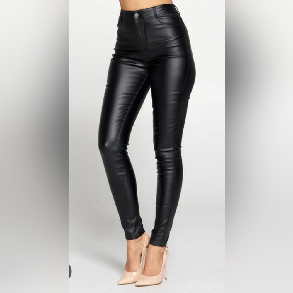 Ammo women's black faux leather Straight Leg pants size 9